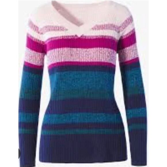 Chico's Women's Multicolor Colorblock Knitted V-Neck Pullover Sweater Medium - Picture 1 of 12